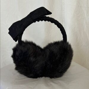Black handmade Faux Fur Earmuffs with Bow.
